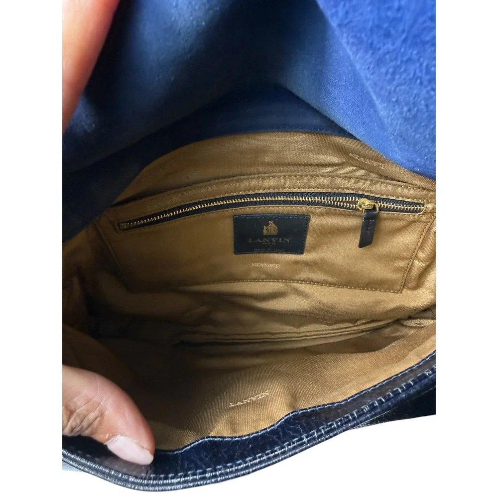 Lanvin Vintage Leather Satchel Bag Chain Detail‎ Navy Blue Medium